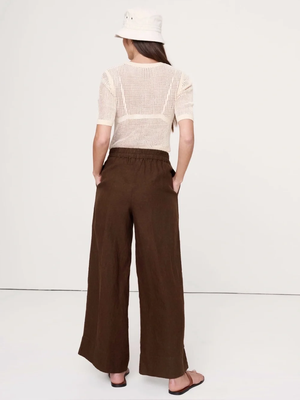 NWT Banana Republic High Rise Wide Leg Linen Pull on Reddish Brown Pant Sz XS